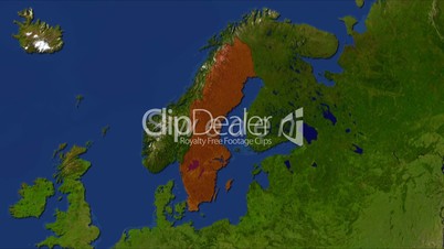 Zooming into sweden, highlighted red with text