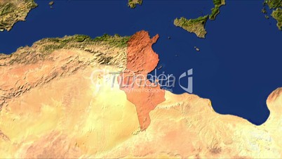 Zooming into tunisia, highlighted red with text