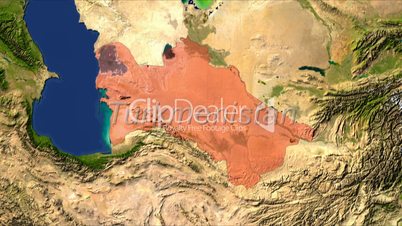 Zooming into turkmenistan, highlighted red with text
