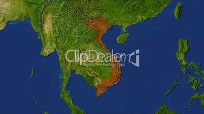 Zooming into vietnam, highlighted red with text