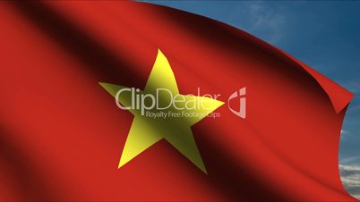VietNam Flag waving in wind with clouds in background