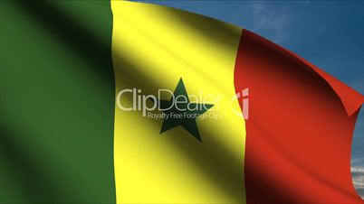 Senegal Flag waving in wind with clouds in background