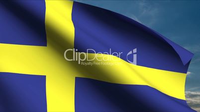 Sweden Flag waving in wind with clouds in background