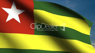 Togo Flag waving in wind with clouds in background