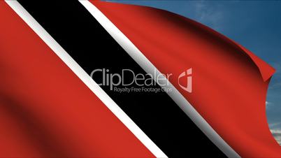 Trinidad and Tobago Flag waving in wind with clouds in background
