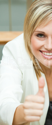 Half face of a businesswoman smiling
