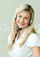 Businesswoman working with headset