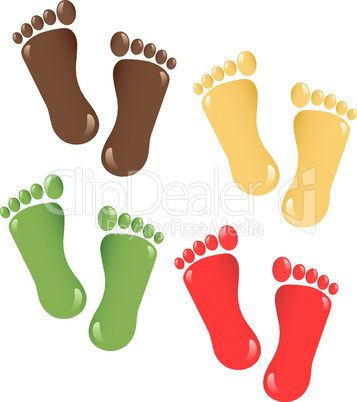 Vector feet imprints colorful icons set