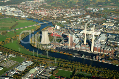 Industriegebiet Heilbronn mit EnBW, Neckar und AUDI-Neckarsulm im Hintergrund,Luftaufnahme,