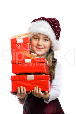 Mädchen mit Weihnachtsgeschenken