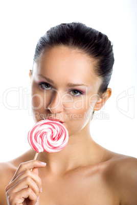 Frau mit Lolli