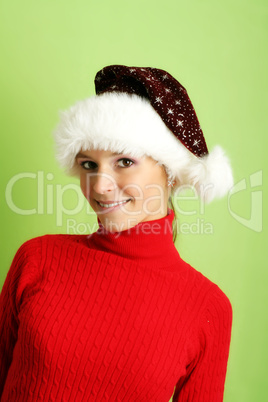 Frau mit Weihnachtsmütze