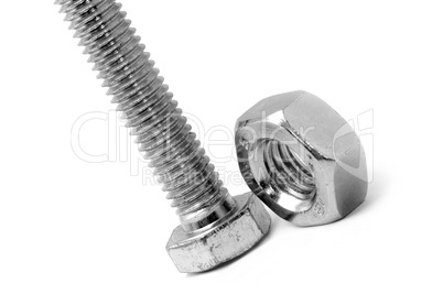 Nut and bolt on white background