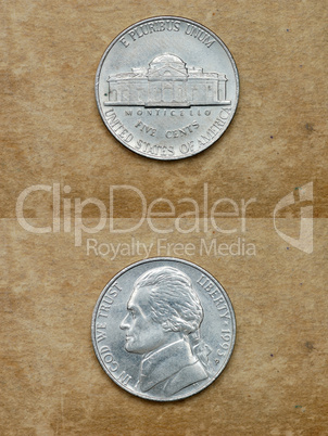 From series: coins of world. America. FIVE CENTS.