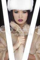Beautiful Sexy Japanese Asian Girl In Fur Coat and Hat