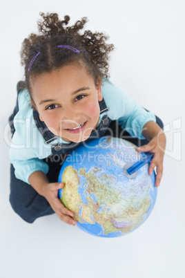 African American Mixed Race Girl Holding A Globe