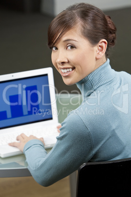 Beautiful Female Asian Executive Using a Laptop Computer