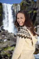 Beautiful Scandinavian Woman By A Waterfall