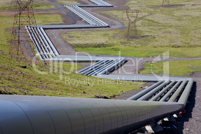 Huge Industrial Pipes at a Geothermal Power Station in Iceland