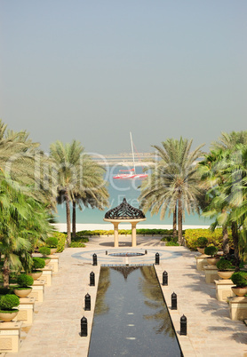 View on Jumeirah Palm from luxurious hotel, Dubai, UAE