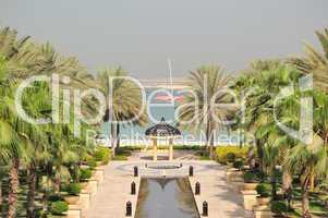 View on Jumeirah Palm from luxurious hotel, Dubai, UAE