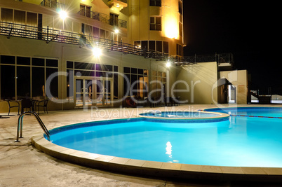 SPA swimming pool in night illumination, UAE