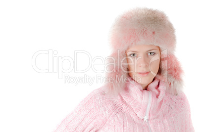 Beautiful woman in a pink fur hat