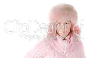 Beautiful woman in a pink fur hat