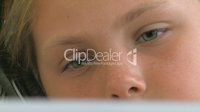 girl looks on laptop film.