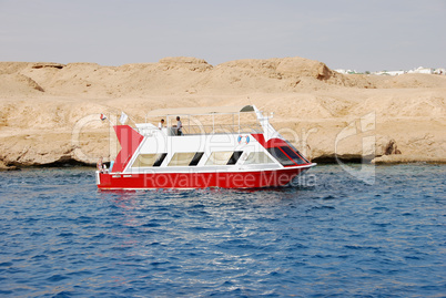Recreational boat near Red Sea reef, Sharm el Sheikh, Egypt