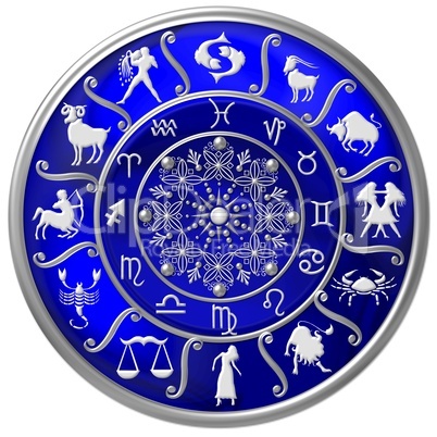Blaue Horoskopscheibe mit Sternzeichen Symbolen
