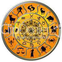 Orange Horoskopscheibe mit Sternzeichen Symbolen