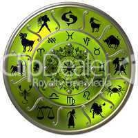Grüne Horoskopscheibe mit Sternzeichen Symbolen