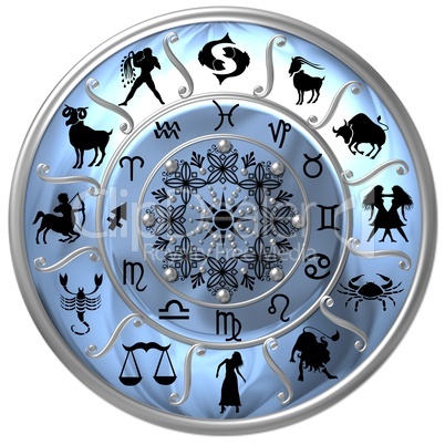 Hellblaue Horoskopscheibe mit Sternzeichen Symbolen
