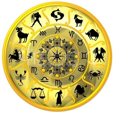 Gelbe Horoskopscheibe mit Sternzeichen Symbolen