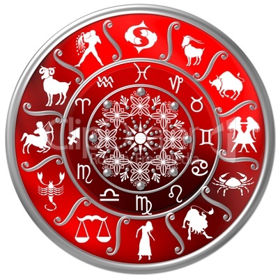 Rote Horoskopscheibe mit Sternzeichen Symbolen