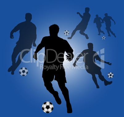 Blauer Hintergrund mit Fussballspieler Silhouetten