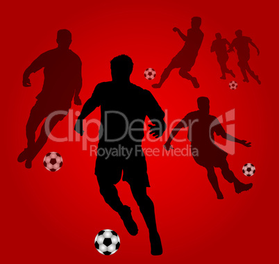 Roter Hintergrund mit Fussballspieler Silhouetten