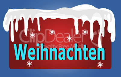 rotes weihnachtsschild mit schneehaube