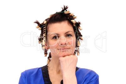 woman in curlers