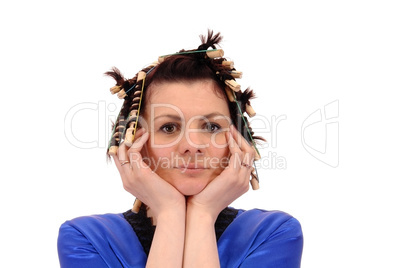 woman in curlers