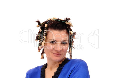 woman in curlers