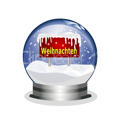 illustration - schneekugel mit weihnachtsschild