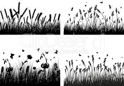 meadow silhouettes set