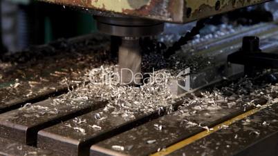 Drill stop cutting metal detail and shavings blow out