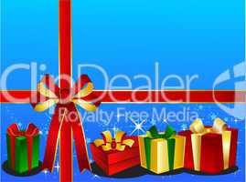 Hellblauer Weihnachtshintergrund mit Geschenken und Schleife