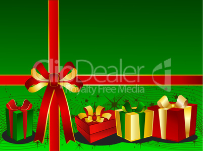 Grüner Weihnachtshintergrund mit Geschenken und Schleife