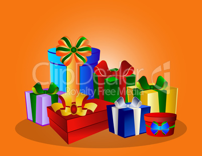 Bunte Geschenke auf orangem Hintergrund