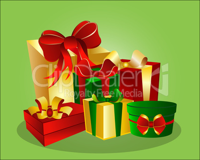 Bunte Geschenke auf grünem Hintergrund