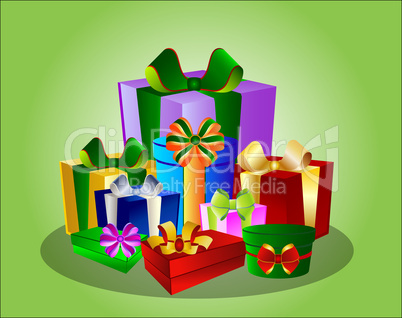 Illustration Bunte Geschenke auf grünem Hintergrund